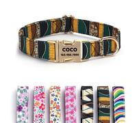 CHRYMPETIC Polyester Personalized Dog Collar with Name, Customizable Laser-Engraved, Vibrant Patterns, Metal Buckle for Medium Large Dogs - Matching Leash Available (Pattern-F)