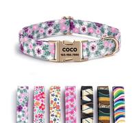 CHRYMPETIC Polyester Personalized Dog Collar with Name, Customizable Laser-Engraved, Vibrant Patterns, Metal Buckle for Medium Large Dogs - Matching Leash Available (Pattern-G)