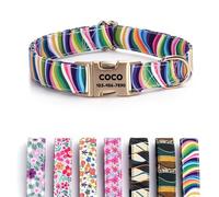 CHRYMPETIC Polyester Personalized Dog Collar with Name, Customizable Laser-Engraved, Vibrant Patterns, Metal Buckle for Medium Large Dogs - Matching Leash Available (Pattern-B)