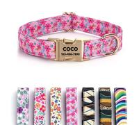 CHRYMPETIC Polyester Personalized Dog Collar with Name, Customizable Laser-Engraved, Vibrant Patterns, Metal Buckle for Medium Large Dogs - Matching Leash Available (Pattern-C)