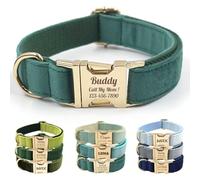 CHRYMPETIC Velvet Personalized Dog Collar with Name - Customizable Dog Collar with Quick Release Metal Buckle - Leash and Bow Tie Available (Dark Cyan, XS)