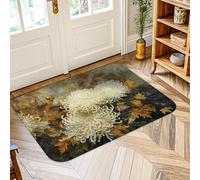 Chrysanthemum Area Rug, Autumn Rustic Leaves Floral Fall White Low Pile Foam Doormat Throw Rug Edge Binding Bathroom Laundry Room Kitchen Entryway Decor 2' X 3'