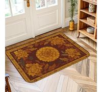 Chrysanthemum Area Rug, Autumn Traditional Leaves Bird Fall Orange Non-Slip Soft Doormat Throw Rug Stain Resistant Bathroom Entryway Bedside Laundry Room Decor 2' X 3'