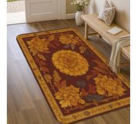Chrysanthemum Area Rug, Autumn Traditional Leaves Bird Fall Orange Non-Slip Soft Doormat Throw Rug Stain Resistant Entryway Bathroom Laundry Room Decor 3' X 5'