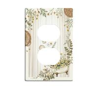 Chrysanthemum Bathroom Duplex Outlet Covers Wall Plate, Rustic Botanical Lemon Eucalyptus Spring Cream Plastic Standard Size Decorative Receptacle Outlet Covers for Home Living Room Bedroom Decor