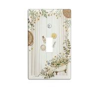 Chrysanthemum Bathroom Single Light Switch Cover Plate, Rustic Botanical Lemon Eucalyptus Spring Cream Plastic Standard Size Toggle Light Switch Cover for Living Room Bedroom Home Decor (Single)