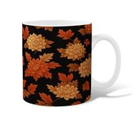 Chrysanthemum Ceramic Coffee Mug, Fall Elegant Maple Leaf Autumn Leaf Fall Orange Novelty Tea Mug with Handle Gift for Friends Family Lovers Eldership Senior Co-Worker 15 Oz
