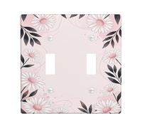 Chrysanthemum Double Light Switch Cover Plate, Floral Elegant Leaf Swirl Spring Peach Plastic Standard Size Decorative Wall Plates for New Apartment Home Bedroom Office Decor