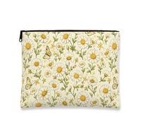 Chrysanthemum Floral Cosmetic Bag, Vintage Yellow Flower Makeup Pouch for Women, Portable Canvas Travel Organizer, Spring Skincare Toiletry Bag, Yellow, 7x9 Inch, Chrysanthemum