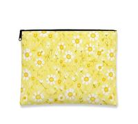 Chrysanthemum Floral Cosmetic Bag, Vintage Yellow Flower Makeup Pouch for Women, Portable Canvas Zipper Organizer, Spring Travel Toiletry Bag, Yellow, 7x9 Inch, Chrysanthemum