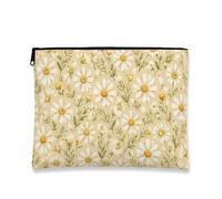 Chrysanthemum Floral Makeup Bag, Vintage Yellow Cosmetic Travel Pouch for Women, Portable Canvas Zipper Organizer, Spring Skincare Toiletry Bag, Yellow, 7x9 Inch, Chrysanthemum