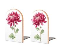 Chrysanthemum Flowers Watercolor Wooden Bookends Shelves 2 PCS Sturdy Book Holders Desktop Organizer for Home Office Libraries
