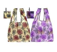 Chrysanthemum Foldable Shopping Bag iIn A Pouch with Handy Attachable Clip