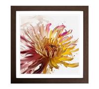Chrysanthemum Gestural Art Framed Print | 18x18 Inch Walnut Framed Wall Art | Ready to Hang | Eclectic Floral Picture | Living Room Bedroom Lounge Office