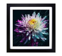 Chrysanthemum Glitch Art Framed Print | 18x18 Inch Black Framed Wall Art | Ready to Hang | Eclectic Floral Picture | Living Room Bedroom Lounge Office