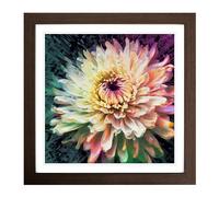 Chrysanthemum Glitch Art No.4 Framed Wall Art Print, Ready to Hang Picture for Living Room Bedroom Home Office, Walnut 18 x 18 Inch (45 x 45 cm)