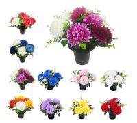 Chrysanthemum Grave Flower Pots | Artificial Flowers For Graves | Cemetery Funeral & Floral Decorations | Grave Flowers | Long Lasting Quality (Purple Lilac & Ivory Chrysanthemum & Eucalyptus)