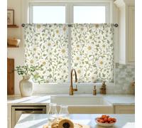 Chrysanthemum Kitchen Curtains, Floral Vintage Vine Leaf Spring White Window Treatment Window Decoration for Sink Area Dining Room Bathroom 28x39 Inch
