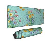 Chrysanthemum Large Mouse Pad, Floral Vibrant Marigold Bluebell Spring Aqua Rubber Smooth Extended Table Mousepad Desk Accessories for Gaming Computer Laptop 16x36 Inch