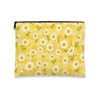 Chrysanthemum Makeup Bag, Vintage Floral Cosmetic Pouch for Women, Portable Small Canvas Zipper Organizer, Summer Skincare Toiletry Bag, Yellow, 7x9 Inch, Chrysanthemum