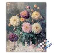 Chrysanthemum Paint by Numbers for Adults Pink Paint by Numbers Kits, DIY Craft Art Painting Kit Gifts Hobbies for Adults Women, with Brushes Acrylic Pigment for Home Decor 40x50cm Frameless uk8-1233