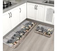 Chrysanthemum Pattern Kitchen Mats for Floor, Rustic Farmhouse Soft Mats, Spring Cushioned Comfort Washable Non Slip Decor Rugs for Kitchen Sinks Laundryroom Bathroom 2pcs