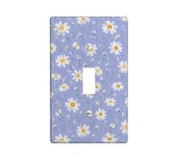 Chrysanthemum Single Light Switch Cover Plate, Floral Fanciful Flower Greenery Spring Blue Plastic Standard Size Wall Switch Plates Accents for Bedroom Bathroom Kitchen Entrance Decor (Single)