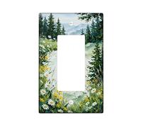Chrysanthemum Single Rocker Light Switch Cover, Nature Rustic Pine Tree Meadow Summer Green Plastic Standard Size Accents Wall Switch Plates for Home Living Room New Apartment Decor