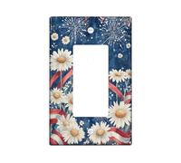 Chrysanthemum Single Rocker Light Switch Cover, Patriotic Festive Fireworks Ribbon Summer Blue Plastic Standard Size Switch Plate Decorative for Home Living Room New Apartment Decor