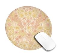 Chrysanthemum Small Mouse Pad, Bohemian Vintage Floral Rainbow Spring Peach Round Rubber Smooth Stitched Edge Cloth Mousepad Accessories for Office Home Computer Laptop Round 8x8 Inch