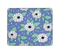 Chrysanthemum Small Mouse Pad, Floral Modern Leaf Blue Background Spring Blue Square Rubber Washable Aesthetic Mousepads for Desk Idea for Home Office Desk Laptop Gamers Gift Square 8x10 Inch