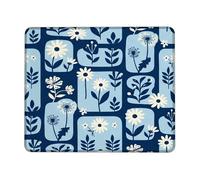 Chrysanthemum Small Mouse Pad, Floral Modern Leaf Dandelion Spring Blue Square Rubber Washable Portable Cloth Mousepad Idea for Home Office Desk Laptop Gamers Gift Square 8x10 Inch