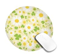 Chrysanthemum Small Mouse Pad, Spring Floral Shamrock Flower Spring Yellow Round Rubber Smooth Stitched Edge Cloth Mousepad Desk Accessories for Gaming Computer Laptop Round 8x8 Inch
