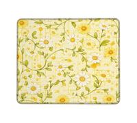 Chrysanthemum Small Mouse Pad, Spring Floral Vine Grid Spring Yellow Square Rubber Smooth Portable Cloth Mousepad Desk Accessories for Gaming Computer Laptop Square 8x10 Inch