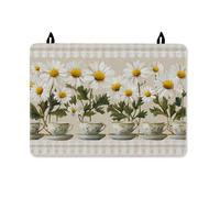 Chrysanthemum Stove Top Cover for Electric Stove, Vintage Rustic Tea Cup Green Leaves Spring White Washable Electric Top Cover Protector Cabin Kitchen Decor 28x20 Inch