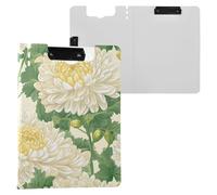 Chrysanthemum Summer Flowers Folded Clipboard Two Metal Clips Pen Holder Clip Board with Cover Clipboard Folio Doctors Supplies