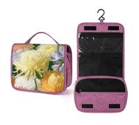 Chrysanthemums and Agapanthus Flowers Travel Toiletry Bag for Women,Hanging Makeup Organizer with Hook for Shampoo