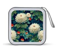 Chrysanthemums Pattern Japanese Art CD Case DVD Storage Case Portable for Car Home Travel