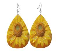 Chrysanthemums with dew. Women's Teardrop Leather Earrings - Lightweight PVC Dangle Earrings, 925 Silver Hooks, Double-Sided Prints | Hypoallergenic Gift