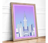 Chrysler Building at Dawn Minimalist Framed Wall Art Print A3 Oak | Ready to Hang, Premium Gi Paper, Fade-Resistant Inks, Securely Packaged, UK Made