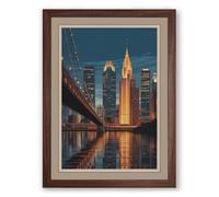 Chrysler Building at Dusk Vintage Framed Wall Art Print A4 (29.7×21cm) Walnut, Wall Decor for Living Room, Bedroom, Office & Home, Ready to Hang, Art Gift