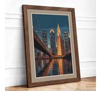 Chrysler Building at Dusk Vintage Framed Wall Art Print A4 Walnut | Ready to Hang, Premium Gi Paper, Fade-Resistant Inks, Securely Packaged, UK Made