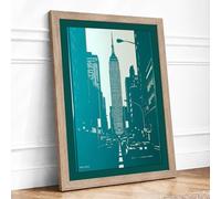 Chrysler Building Rising Retro Framed Wall Art Print A2 Oak | Ready to Hang, Premium Gi Paper, Fade-Resistant Inks, Securely Packaged, UK Made