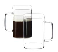 CHRYSLIN 20oz Square Glass Coffee Cups, 2 Pack, Microwave & Dishwasher Safe, Clear