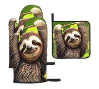 Chrysm Cute Sloth Oven Gloves-2 Gloves and 1 Pot Holders Sets,Kitchen Oven Mitts Microwave,BBQ-Heat Resistance