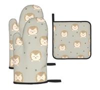 Chrysm Many Hedgehogs Oven Gloves-2 Gloves And 1 Pot Holders Sets,Kitchen Oven Mitts Microwave,Bbq-Heat Resistance