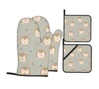 Chrysm Many Hedgehogs Oven Mitts And Pot Holders Sets,Kitchen Oven Gloves Microwave,Bbq-Heat Resistance