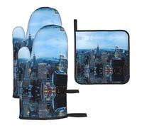 Chrysm New York Fashion City Oven Gloves-2 Gloves And 1 Pot Holders Sets,Kitchen Oven Mitts Microwave,Bbq-Heat Resistance