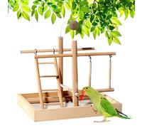 CHSEEO Budgie Perch Nature Wood Stand, Parrot Climbing Ladder Swing Chew Toy, Small Tabletop Bird Cage Play Gyms Playground for Parrots, Macaws, Love Birds, Finches, African Grey, Cockatiels, Conures