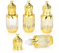 CHSEEO Essential Oils Roller Bottles, 4 Pcs Mini Refillable Empty Vintage Perfume Essential Oil Roll on Dispenser Bottles Egyptian Arabic Style, 6 ml for Travel Perfume Aromatherapy Container, Gold